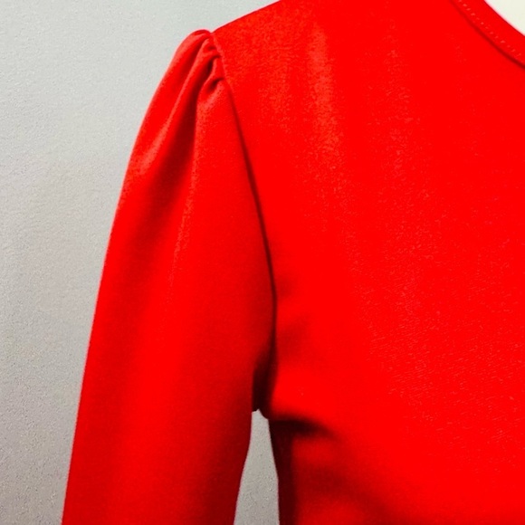 Women's Front Drape Slant Sheath Dress Pull On Long Sleeve Round Neck Maxi Red M - Picture 4 of 9